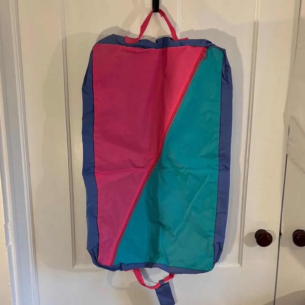 Vintage 1980’s Garment Bag with Pink and Teal Panels